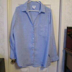Sigrid Olsen Light Blue 100% Women's V-neck, Long Sleeve Blouse Size XL